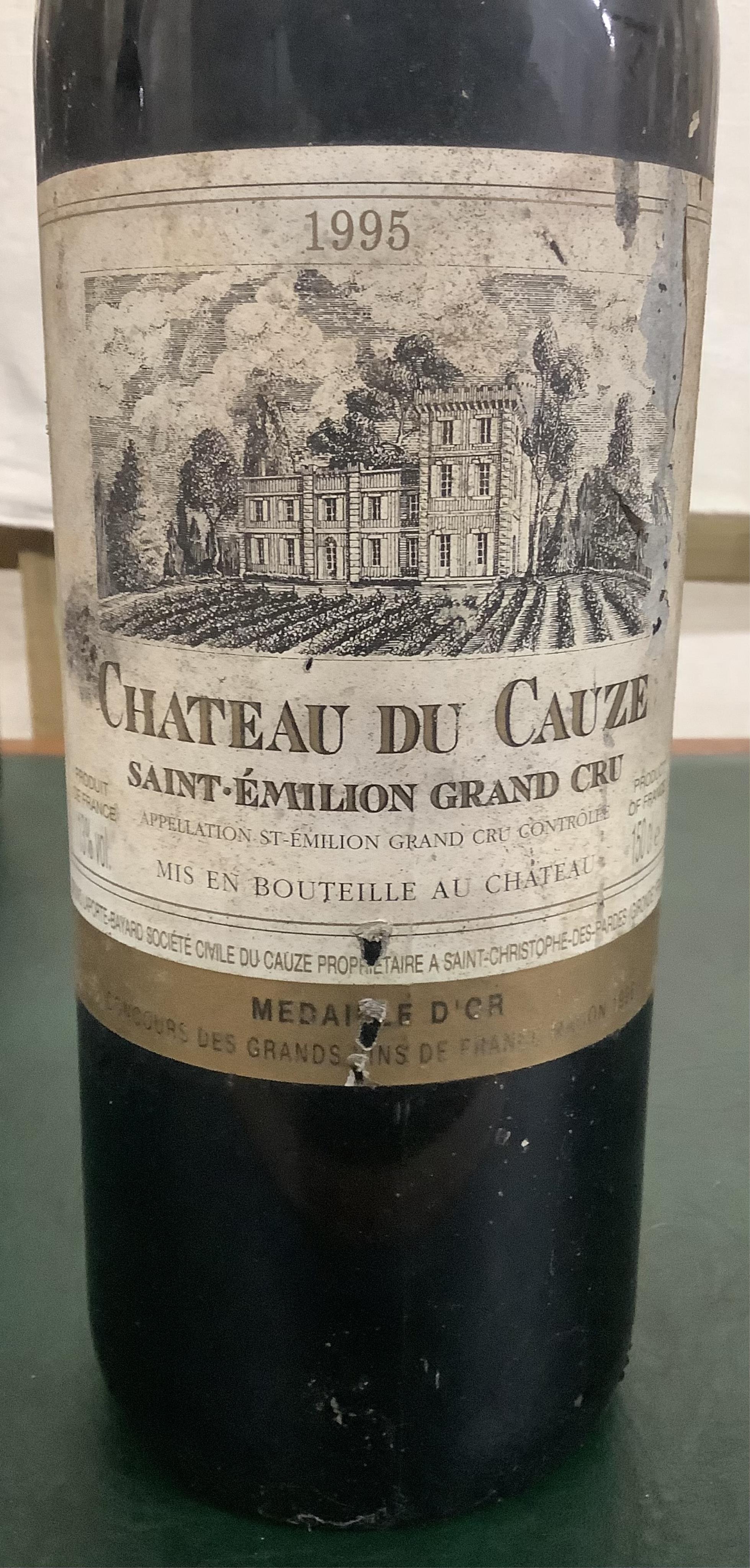 Eight magnums of Chateau Du Cauze Saint-Emillion Grand Cru 1995. Condition - fair, from a local private cellar